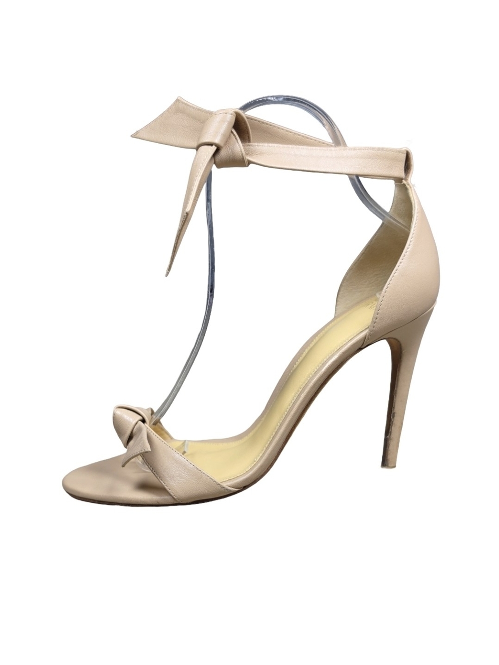 Alexandre Birman Clarita 100 Nude Leather Ankle Tie Bow Stiletto Heel Sandals 37
